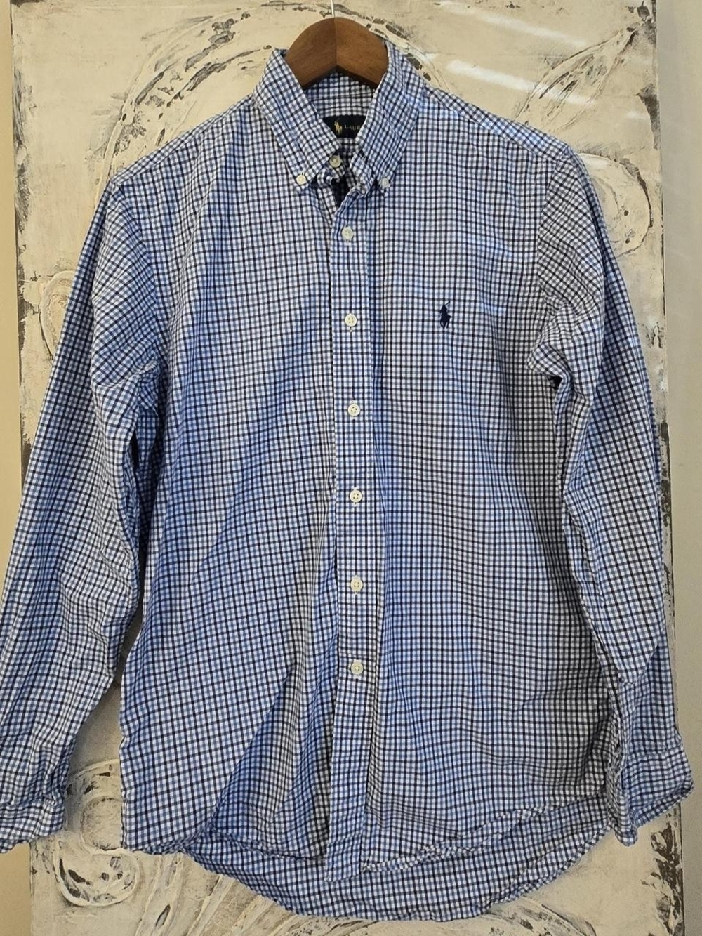Ralph Lauren Men's Blue and White Gingham Button-Down Shirt